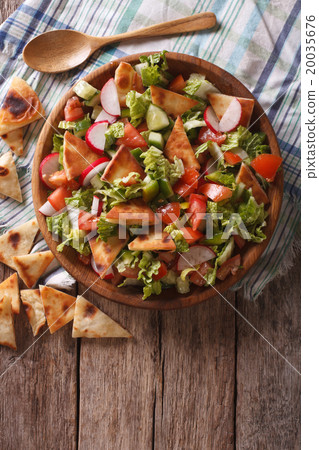 Traditional Arabic fattoush salad on a plate Traditional Arabic fattoush salad on a plate 20035676