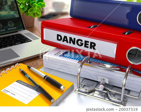 Red Ring Binder with Inscription Danger. Red Ring Binder with Inscription Danger. 20037319