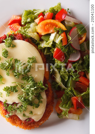 Chicken Parmigiana and vegetable salad macro 20041100