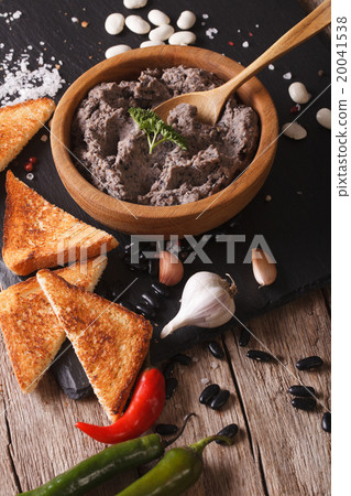 paste of black beans with ingredients close-up 20041538