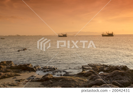 Sunrise over the sea and fishing boat in countryside,Hua Hin-Thailand 20042431