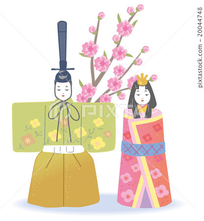 Hina dolls standing dolls peach flowers illustration 20044748