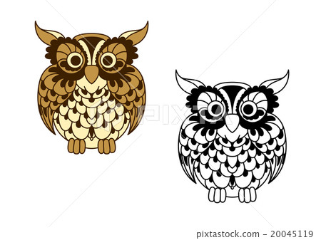 Brown cartoon and outline colorless owl bird Brown cartoon and outline colorless owl bird 20045119