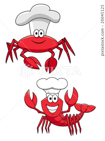 Cartoon red crab and shrimp chefs in cook hats 20045125