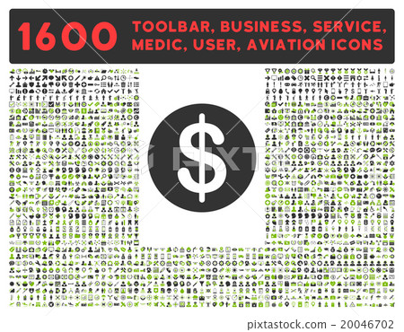 Dollar Coin Icon With Large Pictogram Collection Dollar Coin Icon With Large Pictogram Collection 20046702