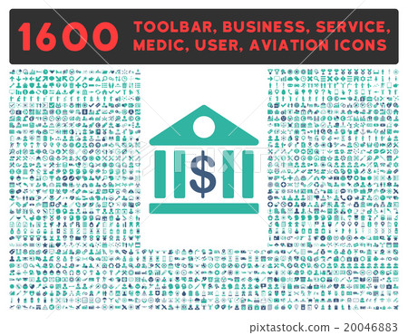 Bank Icon With Large Pictogram Collection Bank Icon With Large Pictogram Collection 20046883