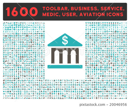 Bank Building Icon With Large Pictogram Collection Bank Building Icon With Large Pictogram Collection 20046956