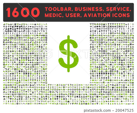 Dollar Icon With Large Pictogram Collection Dollar Icon With Large Pictogram Collection 20047525