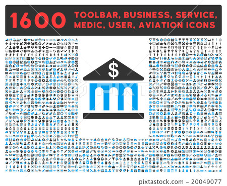 Bank Building Icon With Large Pictogram Collection 20049077