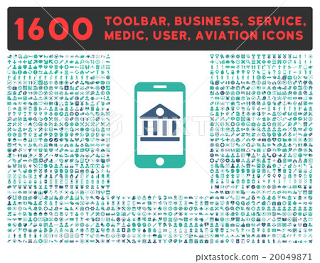 Mobile Bank Icon With Large Pictogram Collection 20049871