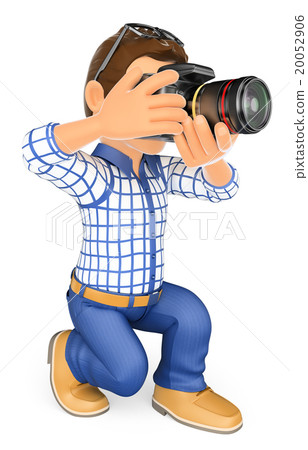 3D Photographer kneeling with his SLR camera 20052906