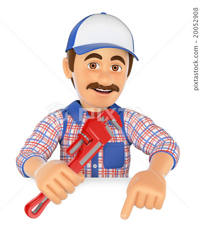 3D Plumber with pointing down. Blank space 3D Plumber with pointing down. Blank space 20052908