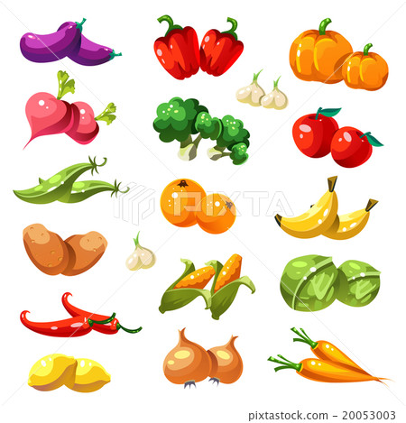 Fruits and Vegetables. Organic Food Icons Vector  20053003