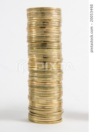 Columns of golden and silver coins isolated on Columns of golden and silver coins isolated on 20053498