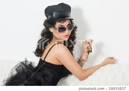 beautiful brunette semi nude with handcuffs beautiful brunette semi nude with handcuffs 20053837