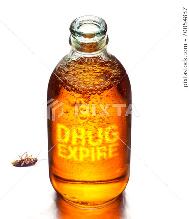 Expired drug and dead cockroach on white  20054837