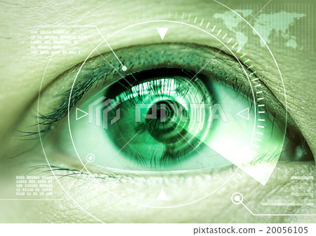 women eye scanning technology in the futuristic. 20056105