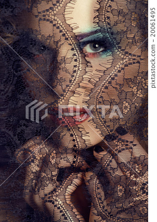 portrait of beauty young woman through lace close 20061495