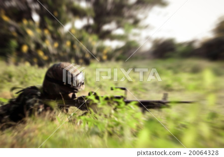 Blurry background soldier maneuver with gun Blurry background soldier maneuver with gun 20064328