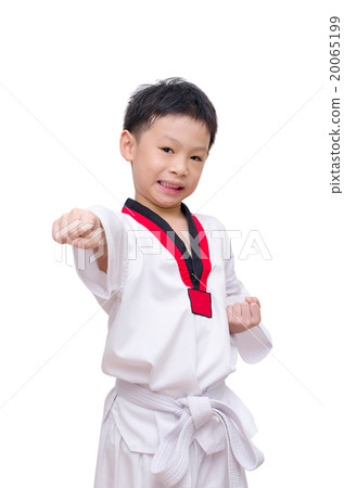Asian taekwondo boy isolated on white background Asian taekwondo boy isolated on white background 20065199