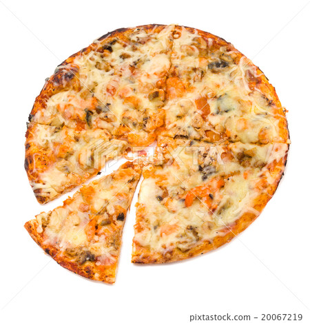 Pizza with cheese and ham isolated on white 20067219