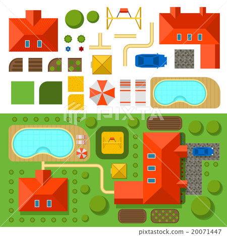 Plan of private house with garden, pool and car 20071447
