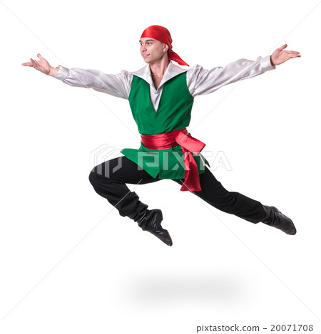 Dancing man wearing a pirate costume jumping 20071708
