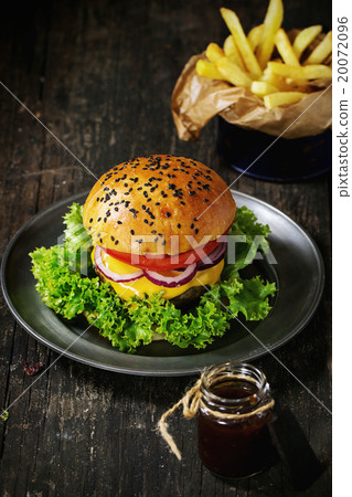 Homemade hamburger with french fries Homemade hamburger with french fries 20072096