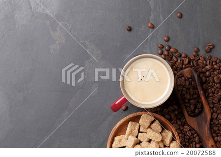 Coffee cup, beans and brown sugar Coffee cup, beans and brown sugar 20072588