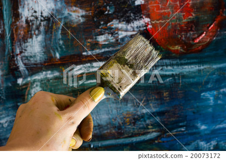 Abstract painted canvas. Oil paints on a palette. 20073172