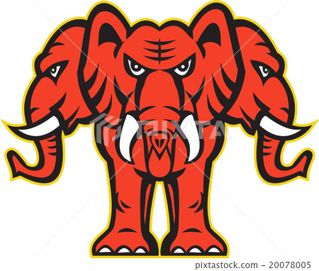 Three Headed Elephant Standing Retro Three Headed Elephant Standing Retro 20078005