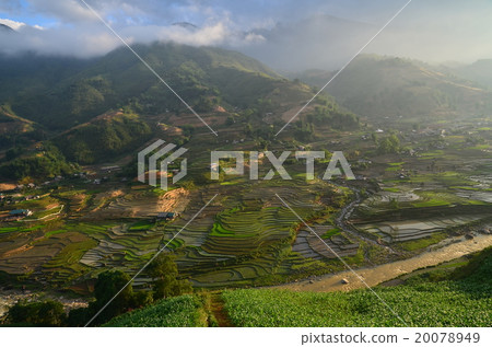Dusk of the Vietnamese Sapa Village of the Mong and a beautiful rice terrace Dusk of the Vietnamese Sapa Village of the Mong and a beautiful rice terrace 20078949