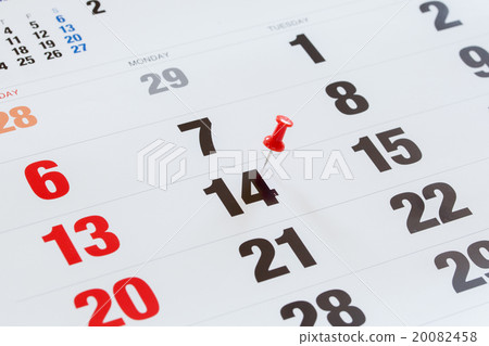 Pin pushed on a calendar concept for important day 20082458