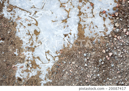 Frozen puddle and dirt road close-up Frozen puddle and dirt road close-up 20087417