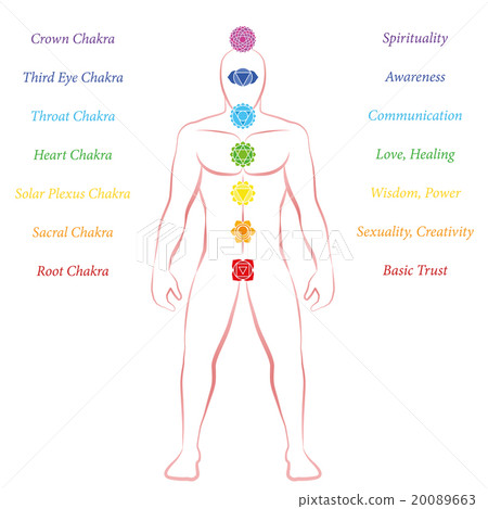 Chakras Meanings Man Standing Upright Frontal 20089663