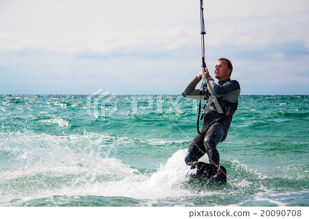 Kitesurfer in Black Sea, Crimea 20090708
