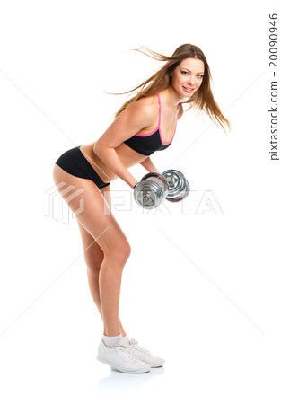 Athletic woman with dumbbells doing sport exercise 20090946
