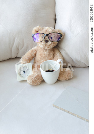 Doll bear and the clock with coffee cup Doll bear and the clock with coffee cup 20091948