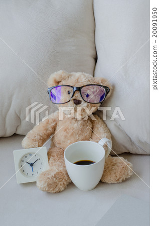 Doll bear and the clock with coffee cup Doll bear and the clock with coffee cup 20091950