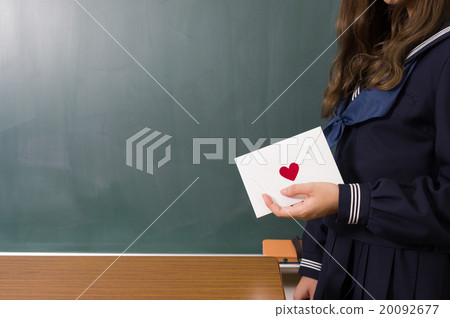 Female high school girl image with a letter with a blackboard confession confession love letter love image 20092677