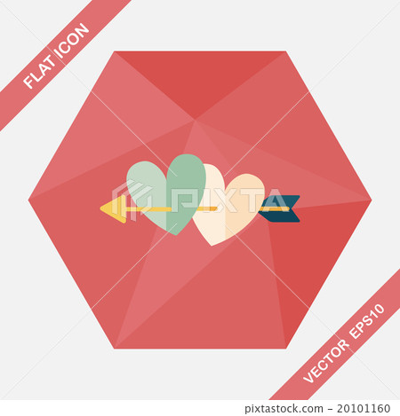 valentine's day heart bow and arrow flat icon with long shadow,e 20101160