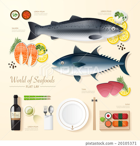 Infographic food business seafood flat lay  20105371