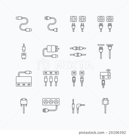 vector linear web icons set - cable wire computer 20106392