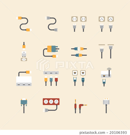 vector linear web icons set - cable wire computer 20106393