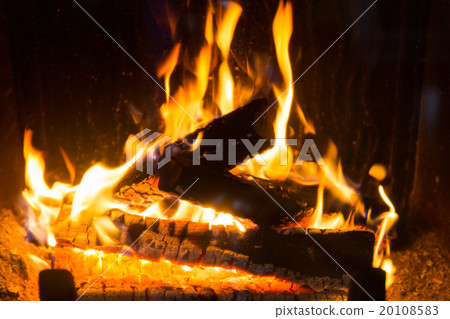 close up of firewood burning in fireplace close up of firewood burning in fireplace 20108583