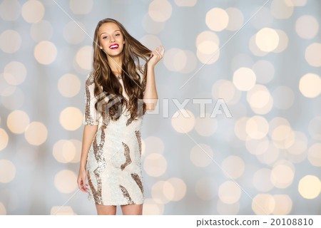 happy young woman or teen girl in fancy dress 20108810