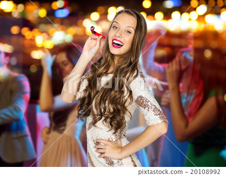 happy young woman or teen girl in fancy dress 20108992