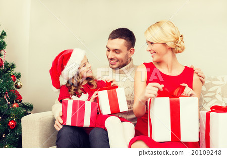 happy family opening gift boxes happy family opening gift boxes 20109248