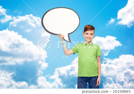 happy boy holding blank white text bubble banner happy boy holding blank white text bubble banner 20109665