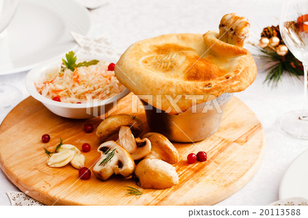 Mushroom Pot-Pie on Christmas table 20113588